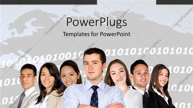  Presentation with numbers - Group of business people with arms crossed on binary numbers background