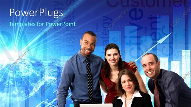  Presentation with team group - Group of business people on a blue colored background