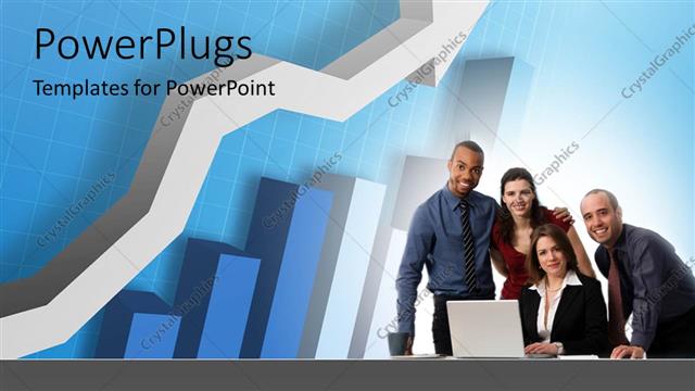  Presentation with growth chart - Group of business professionals with 3D arrow and chart on blue background