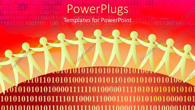  Presentation with team group - Group of figures in a line on top of binary lines