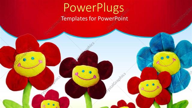  Presentation with faces - Group of flower with smiling smiley faces on red and green background