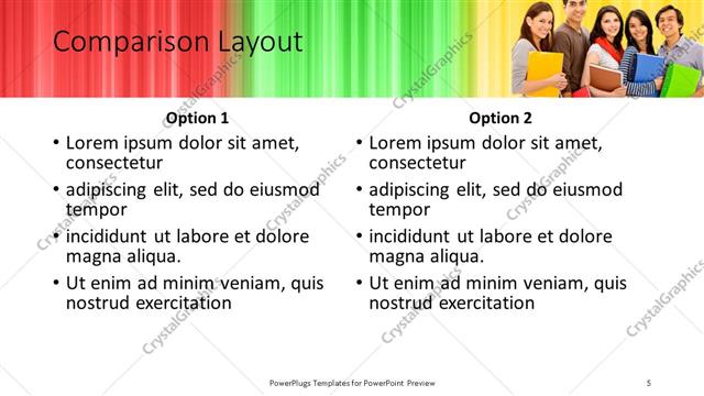 Comparison presentation slide layout