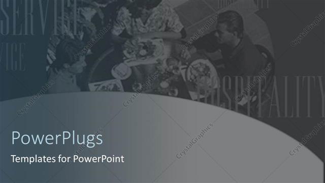  Presentation with hospitality - Group of friends at outdoor cafe table on gray background