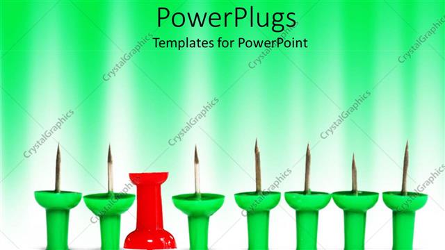 Presentation with stand - Group of green push pins with one red push pin inverted