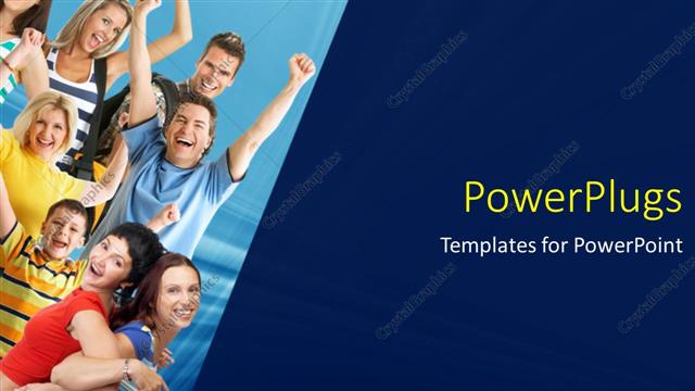  Presentation with people enjoying - Group of happy young people enjoying with arms up in air