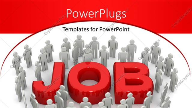  Presentation with job opportunity - Group of identical gray figures surround three dimensional red word Job