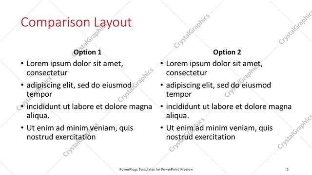 Comparison presentation slide layout