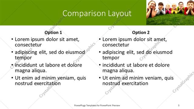 Comparison presentation slide layout
