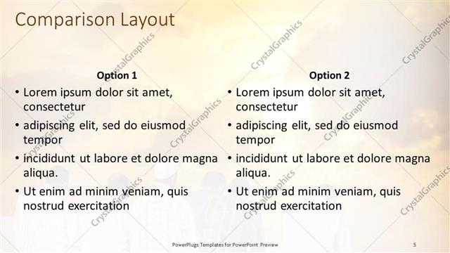 Comparison presentation slide layout
