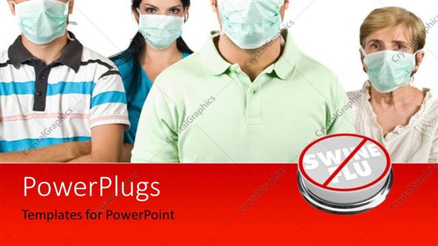  Presentation with saying - Group of people with protective mask standing with hands crossed saying no to Swine Flu and white color