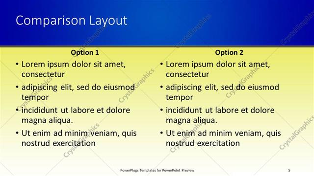 Comparison presentation slide layout