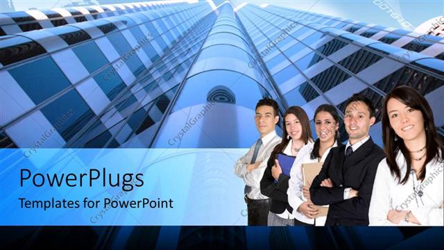  Presentation with rise - Group of professionals in front of high rise building