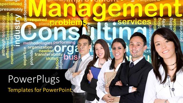 Presentation with consulting - Group of professionals with management and consulting terms on black background?