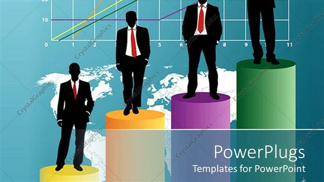  Presentation with group - A group of professionals standing on a graph