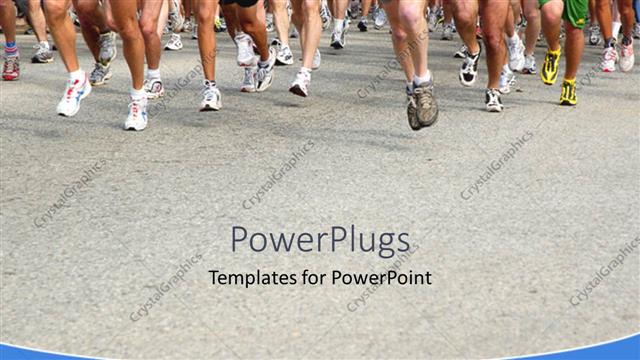  Presentation with competition - Group of runners at running competition, feet of running people in contest