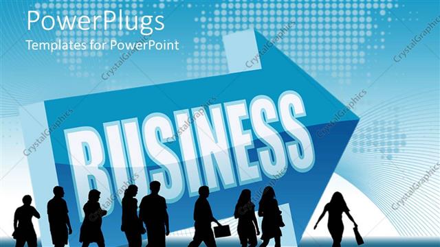  Presentation with direction - Group of silhouettes of business people following the arrow with business word