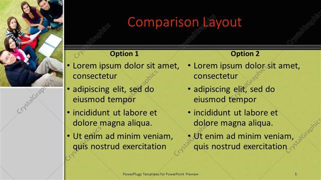 Comparison presentation slide layout