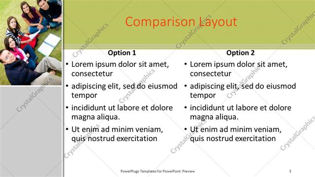 Comparison presentation slide layout