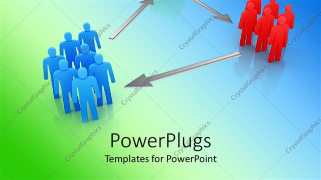  Presentation with arrows - Groups of green, red and blue figures connected by gray arrows