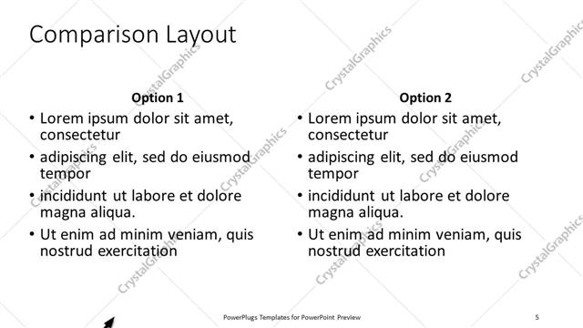 Comparison presentation slide layout