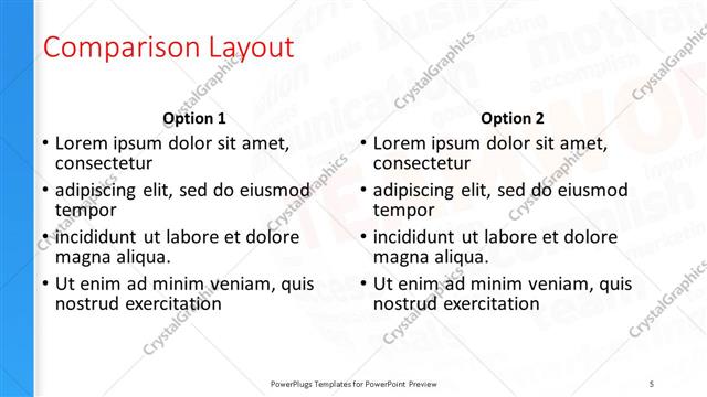 Comparison presentation slide layout