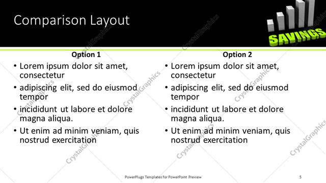 Comparison presentation slide layout