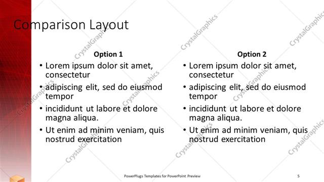 Comparison presentation slide layout