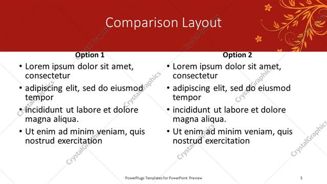 Comparison presentation slide layout