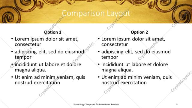 Comparison presentation slide layout