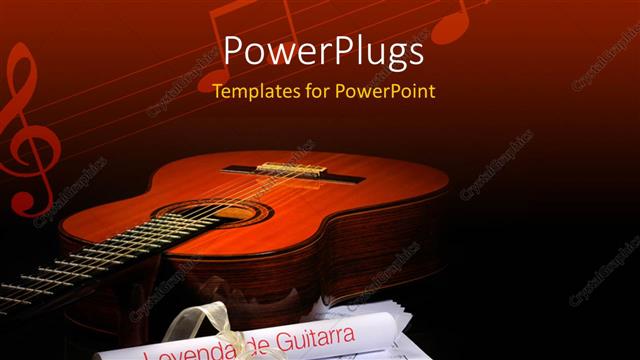  Presentation with guitar - A guitar with a number of folded papers
