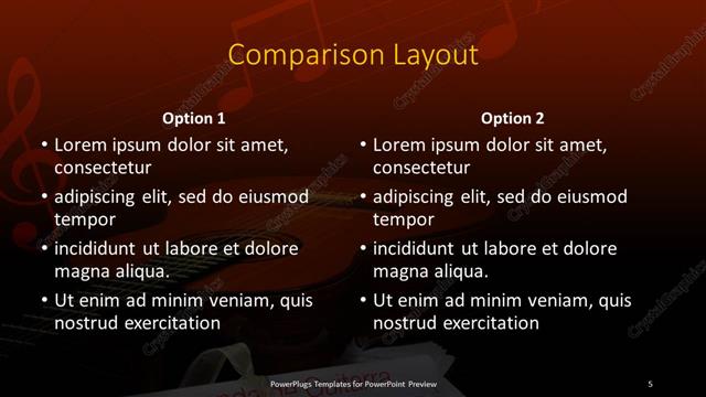 Comparison presentation slide layout