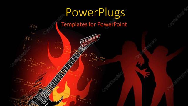  Presentation with guitar - A guitar with a number of people dancing in background