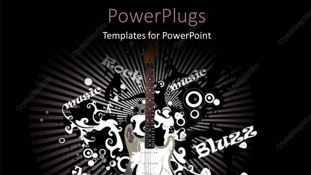  Presentation with guitar - A guitar with a number of words and blackish background