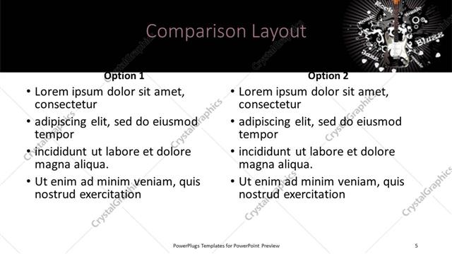 Comparison presentation slide layout