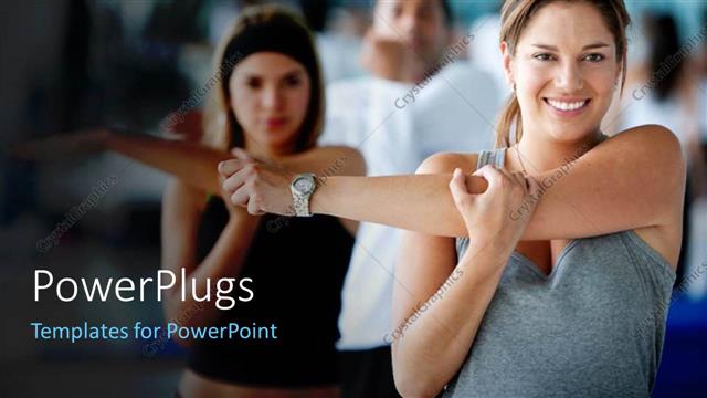  Presentation with stretching - Gym session with group of people exercising upper arm