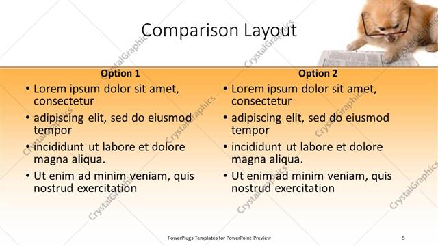 Comparison presentation slide layout