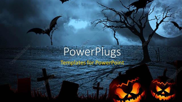  Presentation with trees - Halloween dark scenery with naked trees, full moon and clouds in the background