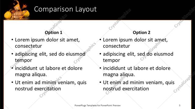 Comparison presentation slide layout