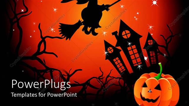  Presentation with corner - Halloween witch flying over haunted house jack o lantern in corner