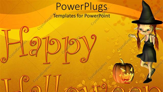  Presentation with halloween - A Halloween witch with a text that spell out the word 