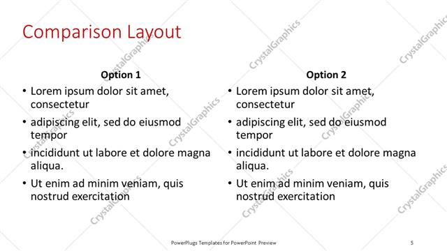 Comparison presentation slide layout