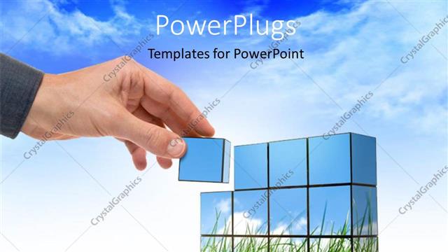  Presentation with thinking - A hand arranging a group of blocks on a white background