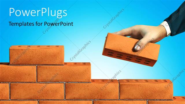  Presentation with brick - Hand of business man adding brick to a wall