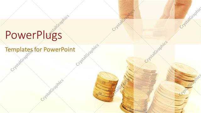  Presentation with gold investment - Hand carefully arranging pile of gold coin over white surface