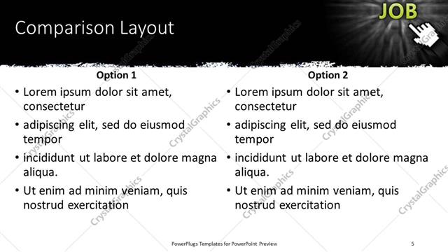Comparison presentation slide layout
