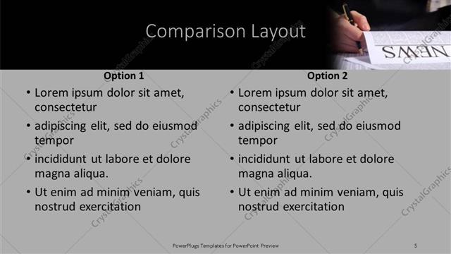 Comparison presentation slide layout
