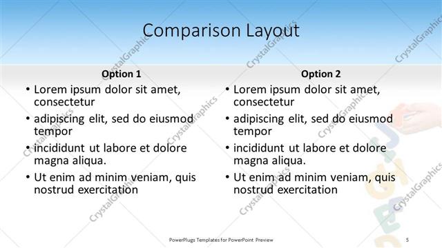 Comparison presentation slide layout