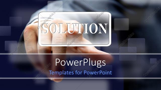  Presentation with solution - Man hand presses SOLUTION button over blurry background