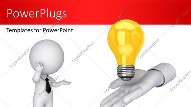  Presentation with bulb - Hand gives yellow light bulb to 3D man depicting ideas
