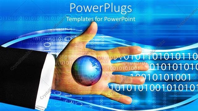  Presentation with binary blue - Hand with globe on blue background with binary numbers